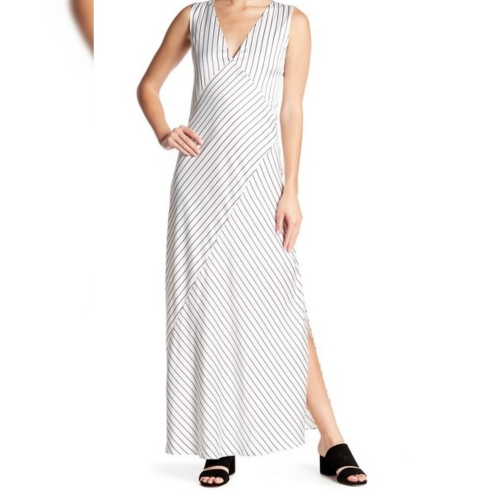 Theory White Maxi Dress with Black Pinstripes